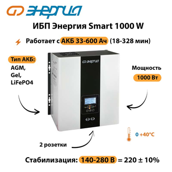 ИБП Энергия Smart 1000W - ИБП и АКБ - Энергия ИБП Smart - Магазин электрооборудования Проф-Электрик